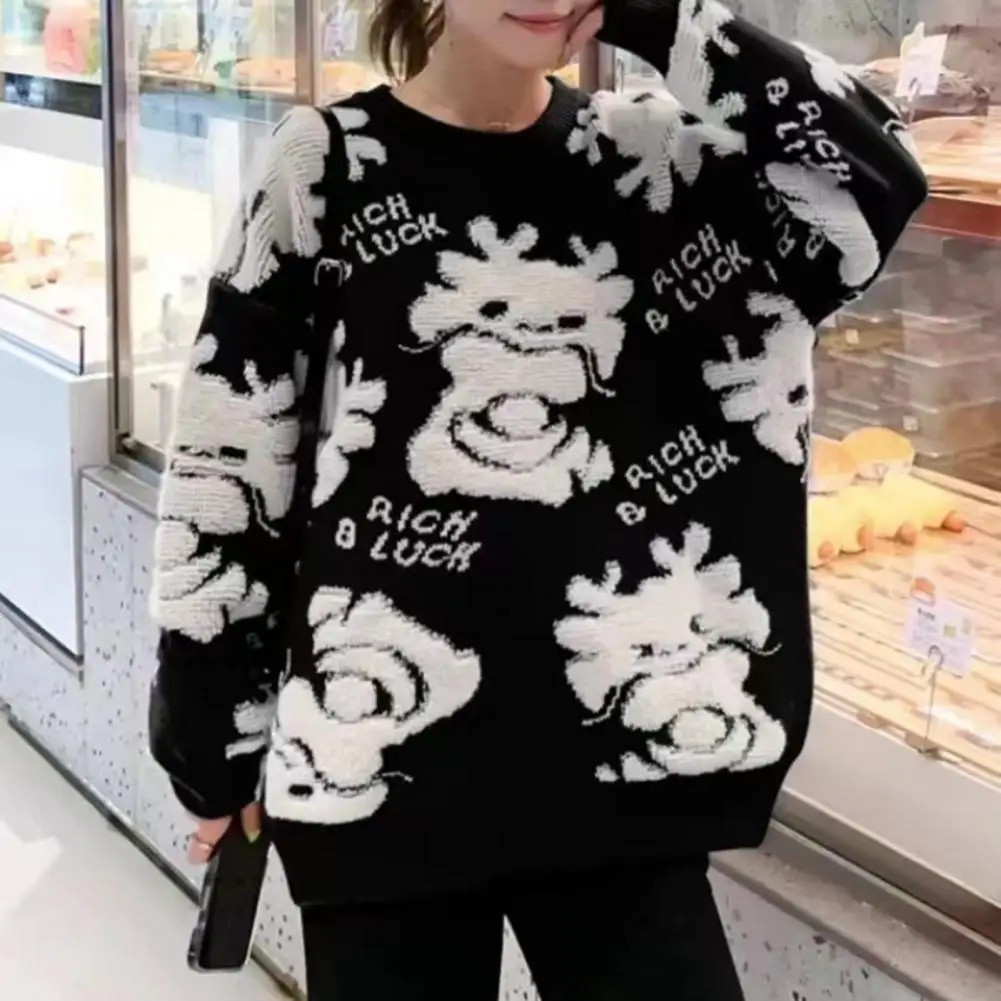 Cartoon Dragon Pattern Sweater Dragon Pattern Knit Sweater for Couples Cozy O Neck Pullover Top with Cartoon Dragon for Fall
Cartoon Dragon Pattern Sweater Dragon Pattern Knit Sweater for Couples Cozy O Neck Pullover Top with Cartoon Dragon for Fall