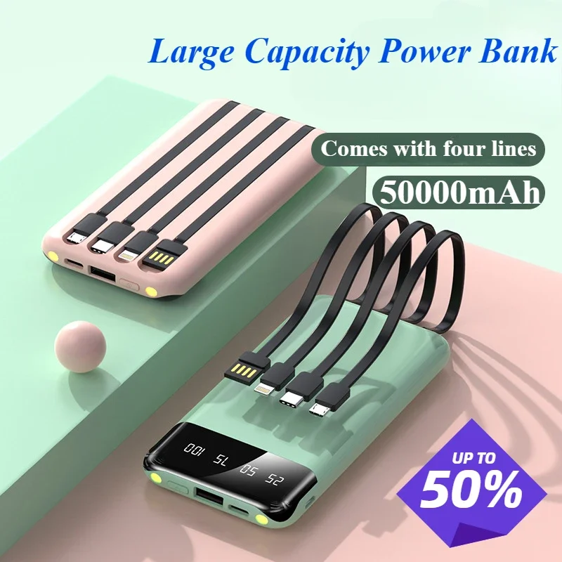 Portable Ultra-thin Built-in Four-wire Power Bank 50000mAh Large Capacity Fast Charging for iPhone Phone Samsung Huawei Xiaomi
Portable Ultra-thin Built-in Four-wire Power Bank 50000mAh Large Capacity Fast Charging for iPhone Phone Samsung Huawei Xiaomi