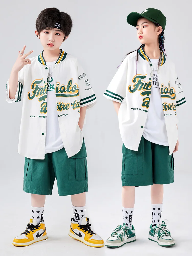 Children Fashion Clothing Summer Short Sleeves Baseball Coat Green Hip Hop Dance Costume Boys Girls Jazz Dance Outfit BL10651
Children Fashion Clothing Summer Short Sleeves Baseball Coat Green Hip Hop Dance Costume Boys Girls Jazz Dance Outfit BL10651