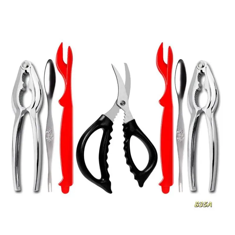7 Pcs Seafood Tools Set Includes 2 Crab Crackers, 2 Lobster Shells, 2 Crab Forks/Pickles And 1 Seafood Scissors
7 Pcs Seafood Tools Set Includes 2 Crab Crackers, 2 Lobster Shells, 2 Crab Forks/Pickles And 1 Seafood Scissors