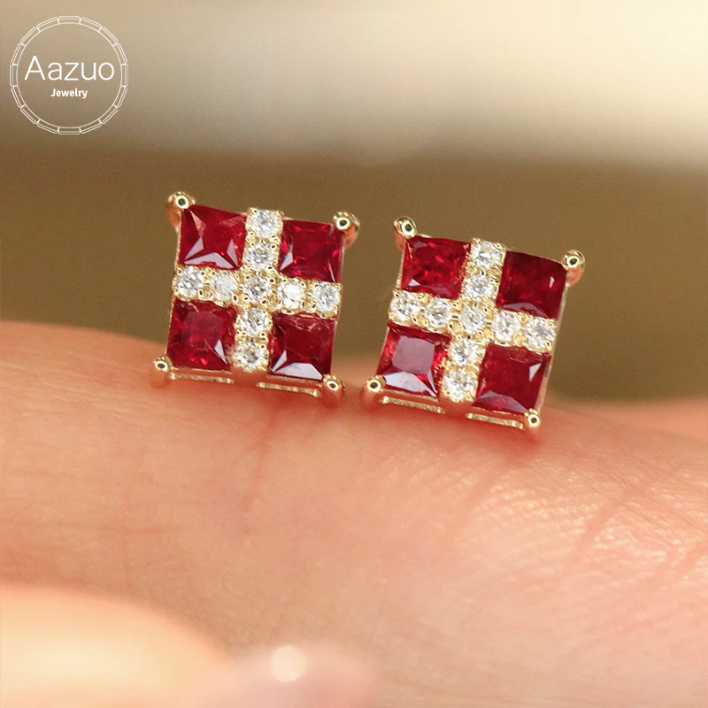 Aazuo Fine Jewelry 18k Yellow Gold Natural Ruby Real Diamonds Square Stud Earrings Gifted For Women Engagement Wedding Party
Aazuo Fine Jewelry 18k Yellow Gold Natural Ruby Real Diamonds Square Stud Earrings Gifted For Women Engagement Wedding Party