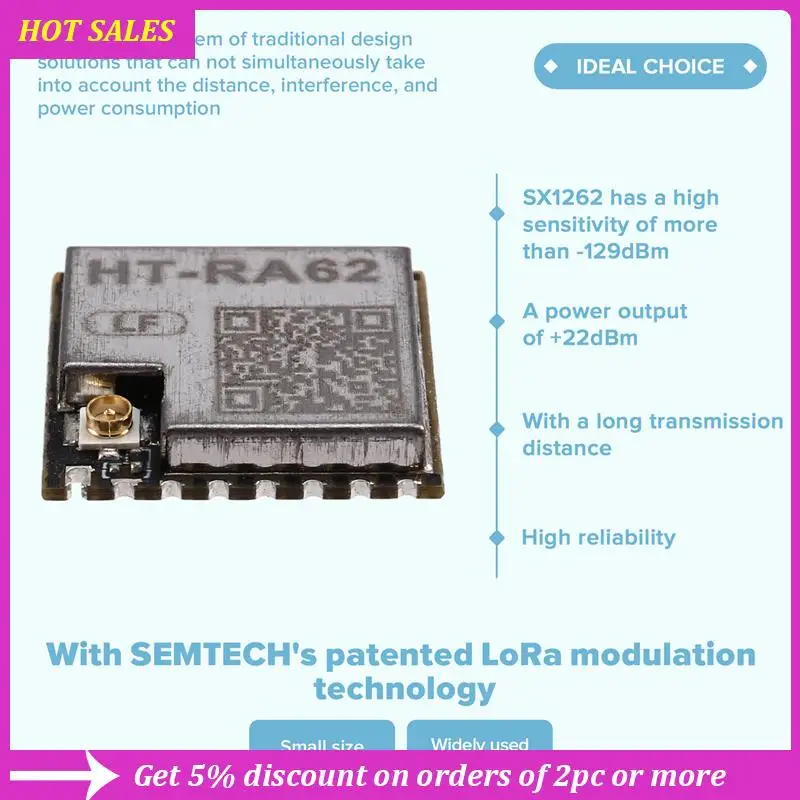 Модуль HT-RA62 433-510 МГц Модуль Lora SX1262 Вторичная разработка поддерживает протокол Lorawan, изысканный
Модуль HT-RA62 433-510 МГц Модуль Lora SX1262 Вторичная разработка поддерживает протокол Lorawan, изысканный