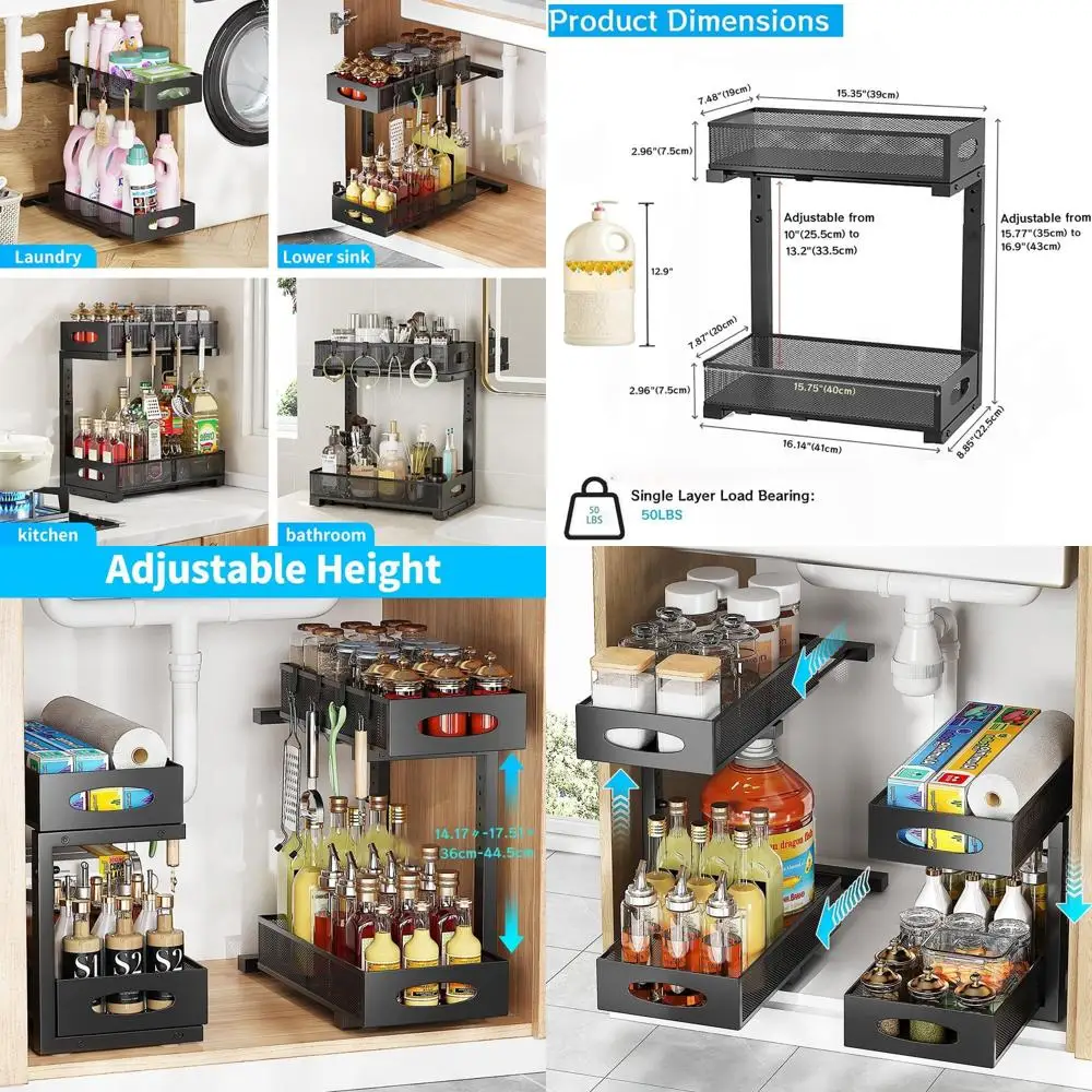 2-Tier Adjustable Kitchen & Bath Cabinet Organizer, Black, 2-Pack
2-Tier Adjustable Kitchen & Bath Cabinet Organizer, Black, 2-Pack