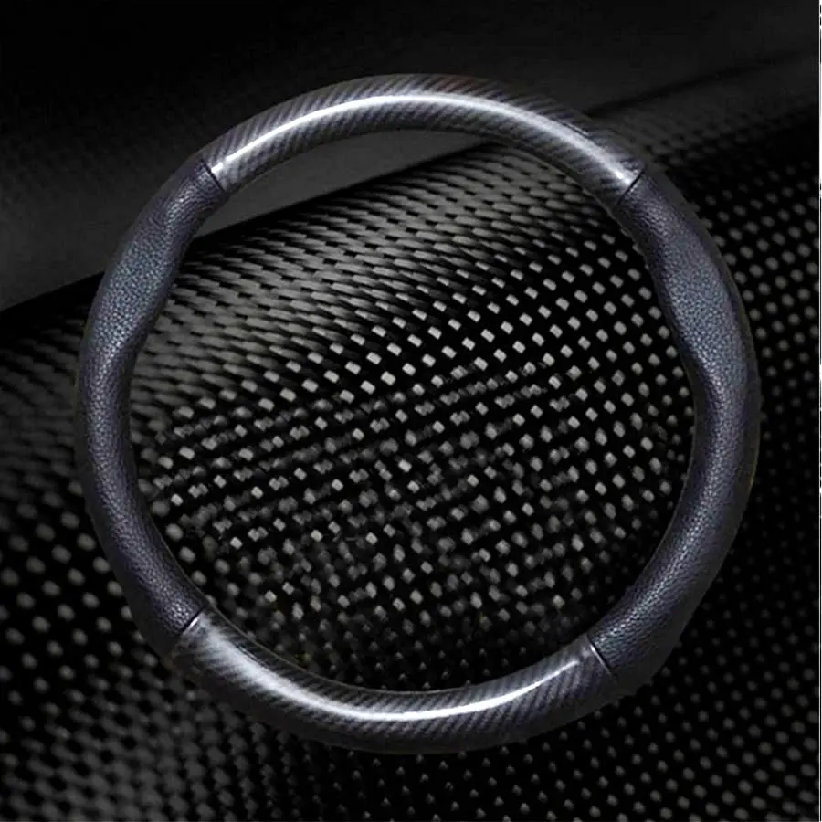 38cm Car Steering Wheel Cover Non-slip Carbon Fiber & Black PU Leather Stitching
38cm Car Steering Wheel Cover Non-slip Carbon Fiber & Black PU Leather Stitching