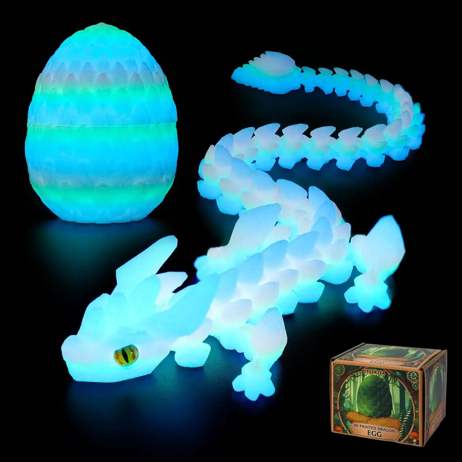3D Printed Dragon Eggs with Dragon Inside, 12Inch Articulated Fidget Toy, Glow in the Dark Decorative Gift for Easter Basket
3D Printed Dragon Eggs with Dragon Inside, 12Inch Articulated Fidget Toy, Glow in the Dark Decorative Gift for Easter Basket