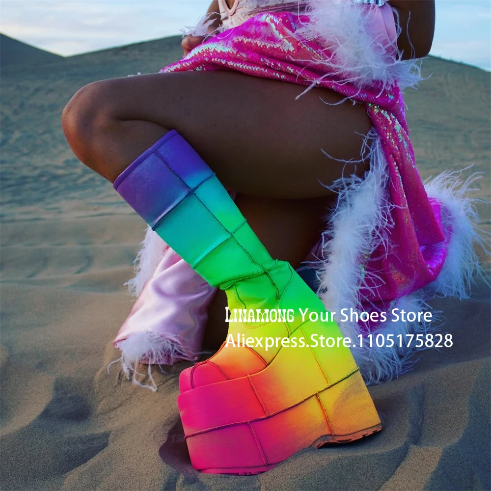 Rainbow Gradient Knee High Boots Fashion Style Hand-Painted Wedge Boots Super High Heeled Platform Slip-On Knee Boots for Women
Rainbow Gradient Knee High Boots Fashion Style Hand-Painted Wedge Boots Super High Heeled Platform Slip-On Knee Boots for Women