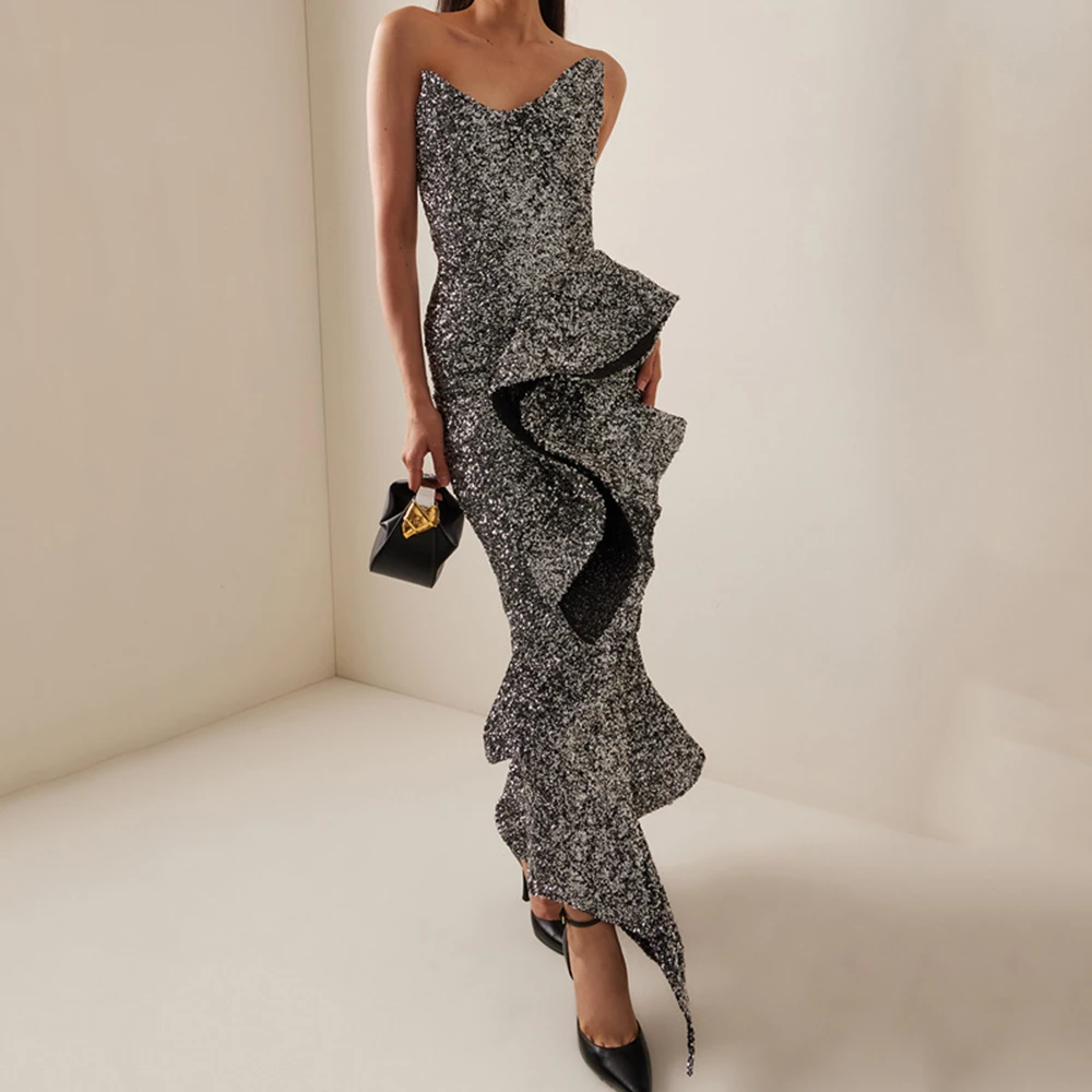 Wholesale women's high quality fashion sexy pearlescent tight lotus leaf silver dress evening gown-GZDL064
Wholesale women's high quality fashion sexy pearlescent tight lotus leaf silver dress evening gown-GZDL064