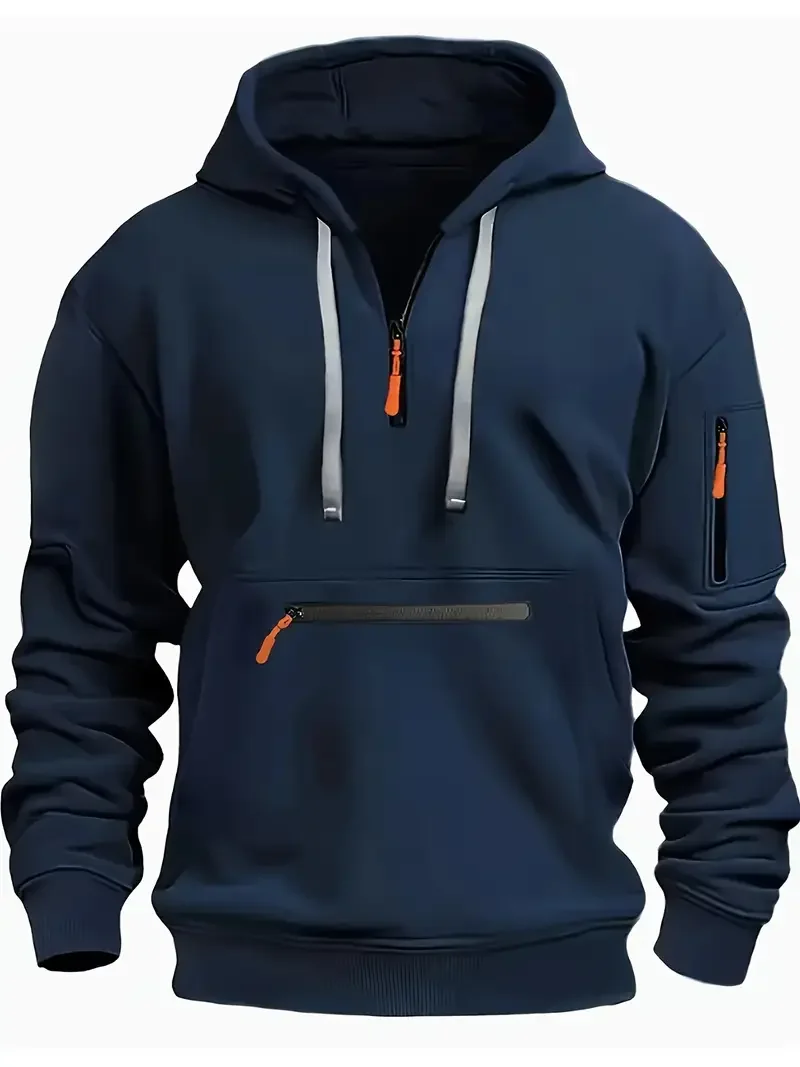 Men's Premium Half-Zip Hoodie, Multi Zipper Pocket Casual Pullover Sweatshirt with Drawstring
Men's Premium Half-Zip Hoodie, Multi Zipper Pocket Casual Pullover Sweatshirt with Drawstring