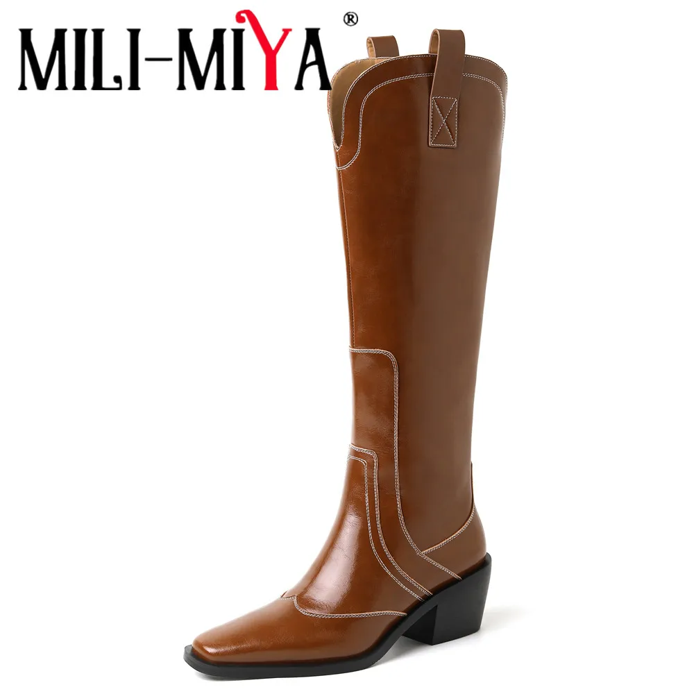 MILI-MIYA женские сапоги до колена из телячьей кожи с квадратным каблуком и однотонным квадратным носком, большой размер 34–40, ручная работа для женщин
MILI-MIYA женские сапоги до колена из телячьей кожи с квадратным каблуком и однотонным квадратным носком, большой размер 34–40, ручная работа для женщин
