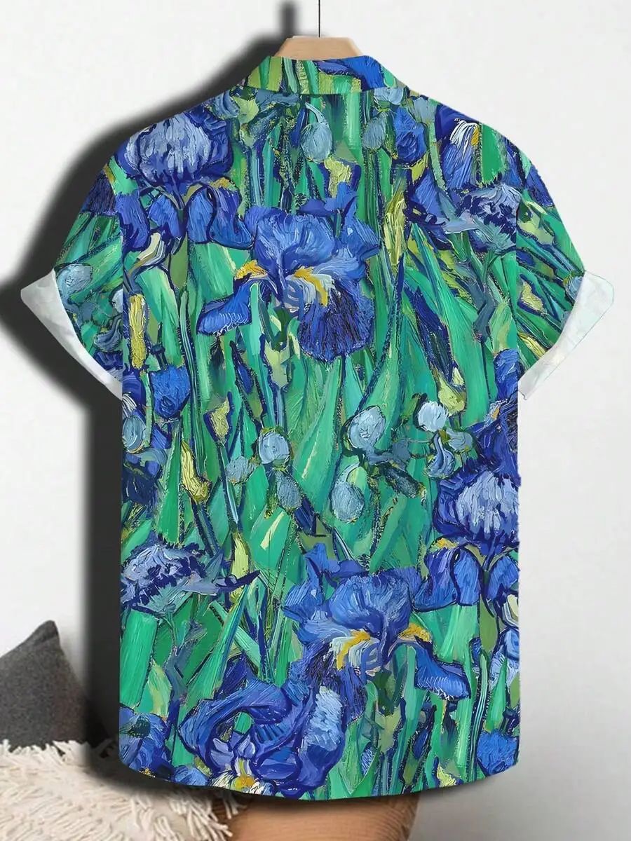 Mens Hawaiian Shirt With Blue Iris Floral Print Casual Summer Beach Style
Mens Hawaiian Shirt With Blue Iris Floral Print Casual Summer Beach Style