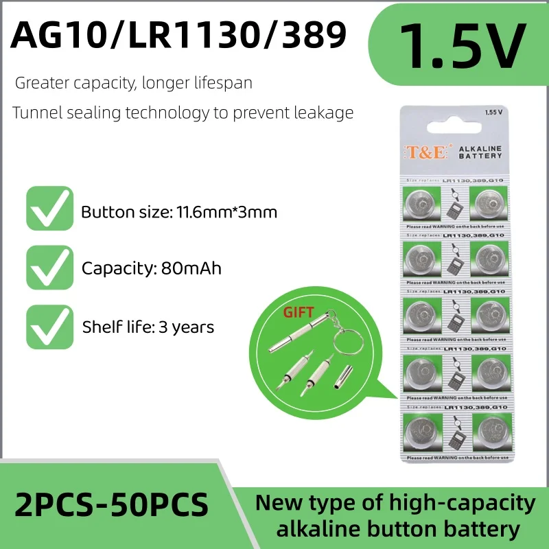 AG10 LR1130W Batteries 389A LR54 L1131 SR1130 1.55v High Capacity Button Cell Coin Battery for Watches Calculators
AG10 LR1130W Batteries 389A LR54 L1131 SR1130 1.55v High Capacity Button Cell Coin Battery for Watches Calculators