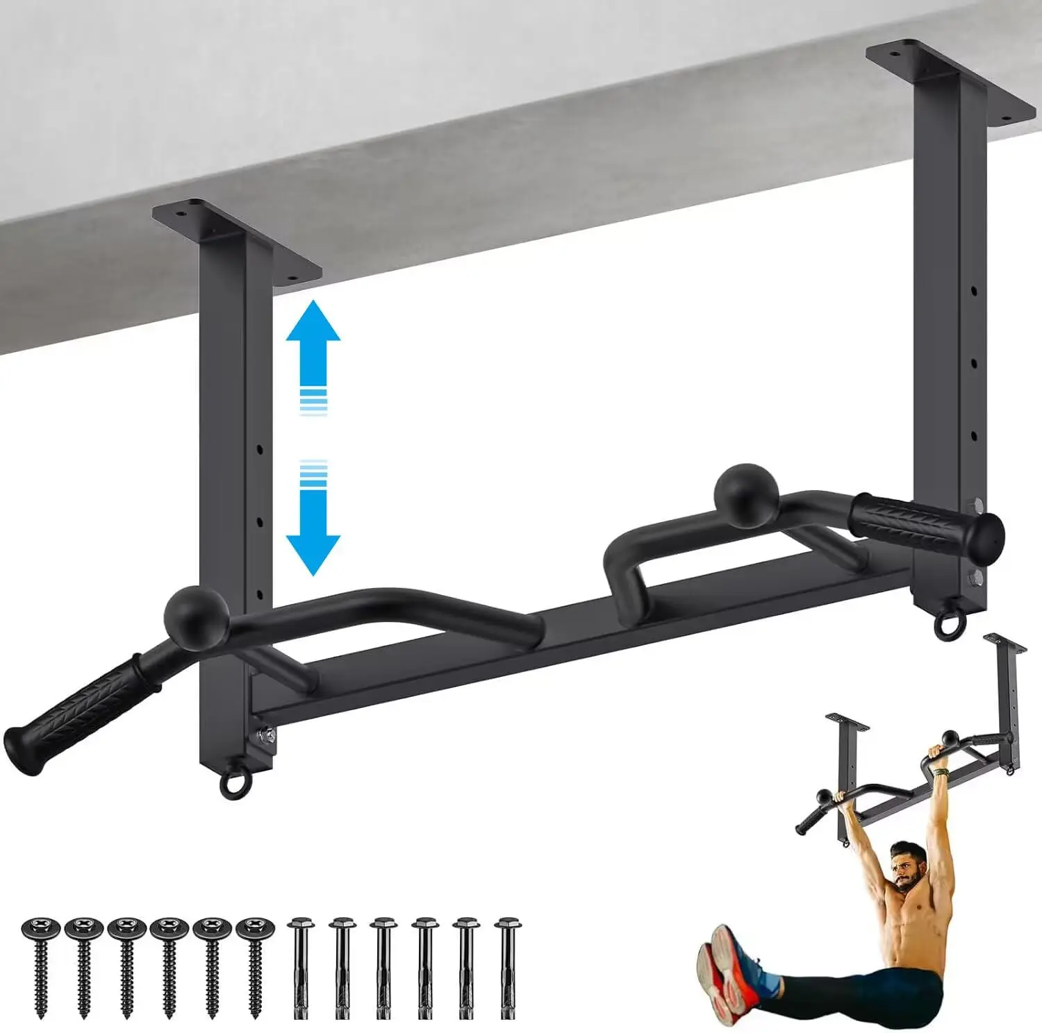 32" Ceiling Mounted Pull Up Bar - Heavy Duty, Highly Adjustable, Multifunctional Ceiling Mounted Pull Up Bar with Ball
32" Ceiling Mounted Pull Up Bar - Heavy Duty, Highly Adjustable, Multifunctional Ceiling Mounted Pull Up Bar with Ball