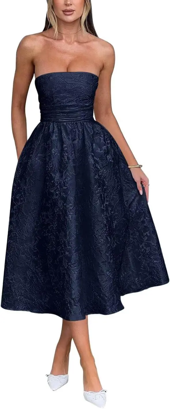 A Line Tea Length Evening Party Gown Strapless Jacquard Floral Satin Prom Dresses Formal Corset Formal Dress Women Elegant
A Line Tea Length Evening Party Gown Strapless Jacquard Floral Satin Prom Dresses Formal Corset Formal Dress Women Elegant