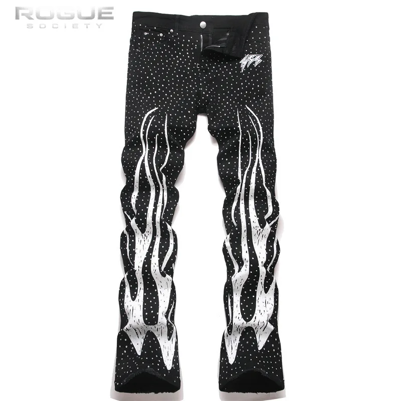 Punk Flame Rhinestone Jeans Men Harajuku Black High Street Elastic Streetwear Y2K Grunge HipHop Casual Denim Pants Unisex Edgy
Punk Flame Rhinestone Jeans Men Harajuku Black High Street Elastic Streetwear Y2K Grunge HipHop Casual Denim Pants Unisex Edgy