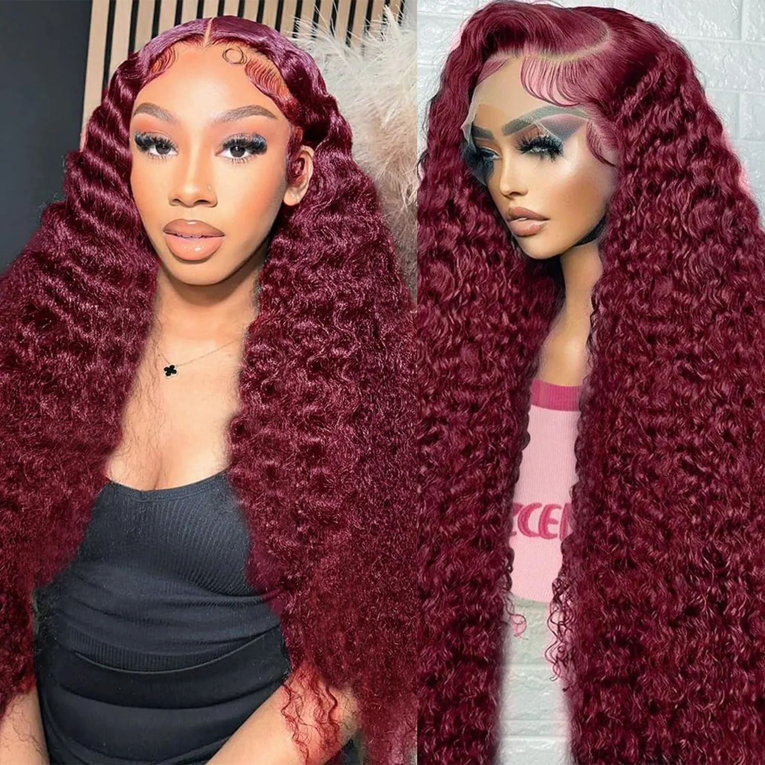 220% 13x4 HD Transparent Deep Wave Frontal Wig Colored 99j Burgundy Deep Curly Lace Front Human Hair Wigs Pre Plucked For Women
220% 13x4 HD Transparent Deep Wave Frontal Wig Colored 99j Burgundy Deep Curly Lace Front Human Hair Wigs Pre Plucked For Women