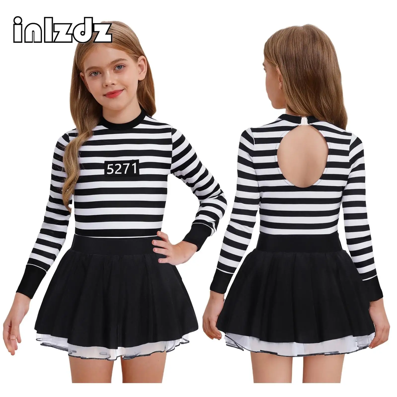 Girls Striped Puffy Dress Prisoner Cosplay Costume Halloween Black White Jailbird Inmate Dress One Piece Prison Overalls Uniform
Girls Striped Puffy Dress Prisoner Cosplay Costume Halloween Black White Jailbird Inmate Dress One Piece Prison Overalls Uniform