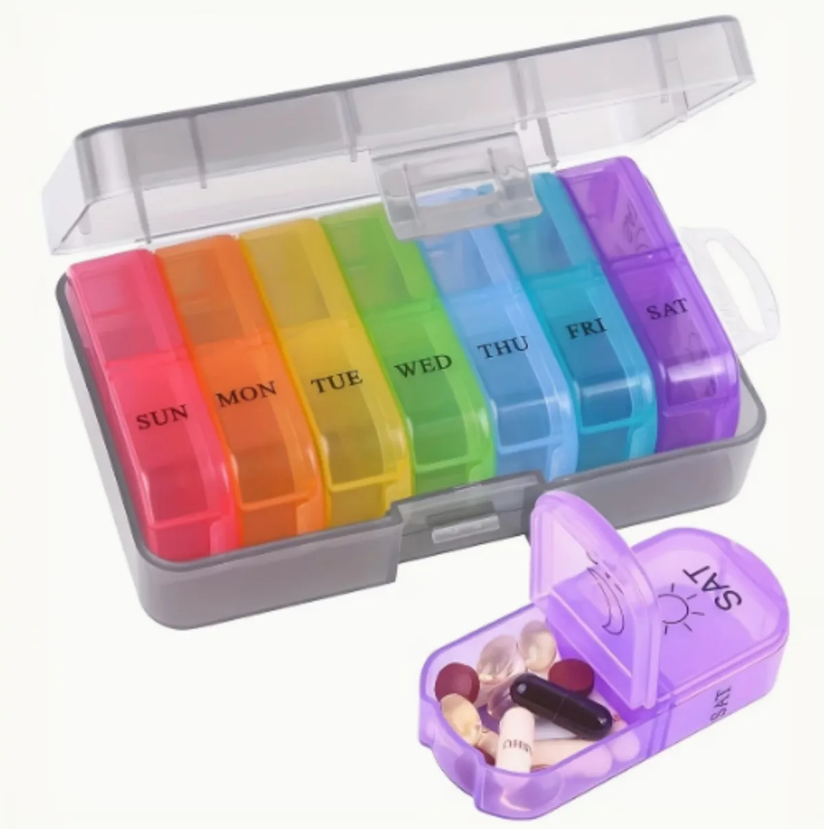 7-Piece Portable Pill Case with Clear Lids, 7 Day 2 Times A Day AM PM Organizer, Compact & Practical Medicine Box, For Travel
7-Piece Portable Pill Case with Clear Lids, 7 Day 2 Times A Day AM PM Organizer, Compact & Practical Medicine Box, For Travel