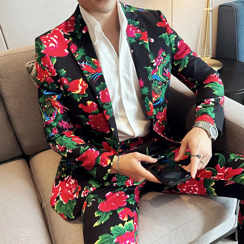 Northeast Red Flower Slimming Men's long-sleeved suit and long pants suit Set, fashionable and handsome two-piece set
Northeast Red Flower Slimming Men's long-sleeved suit and long pants suit Set, fashionable and handsome two-piece set
