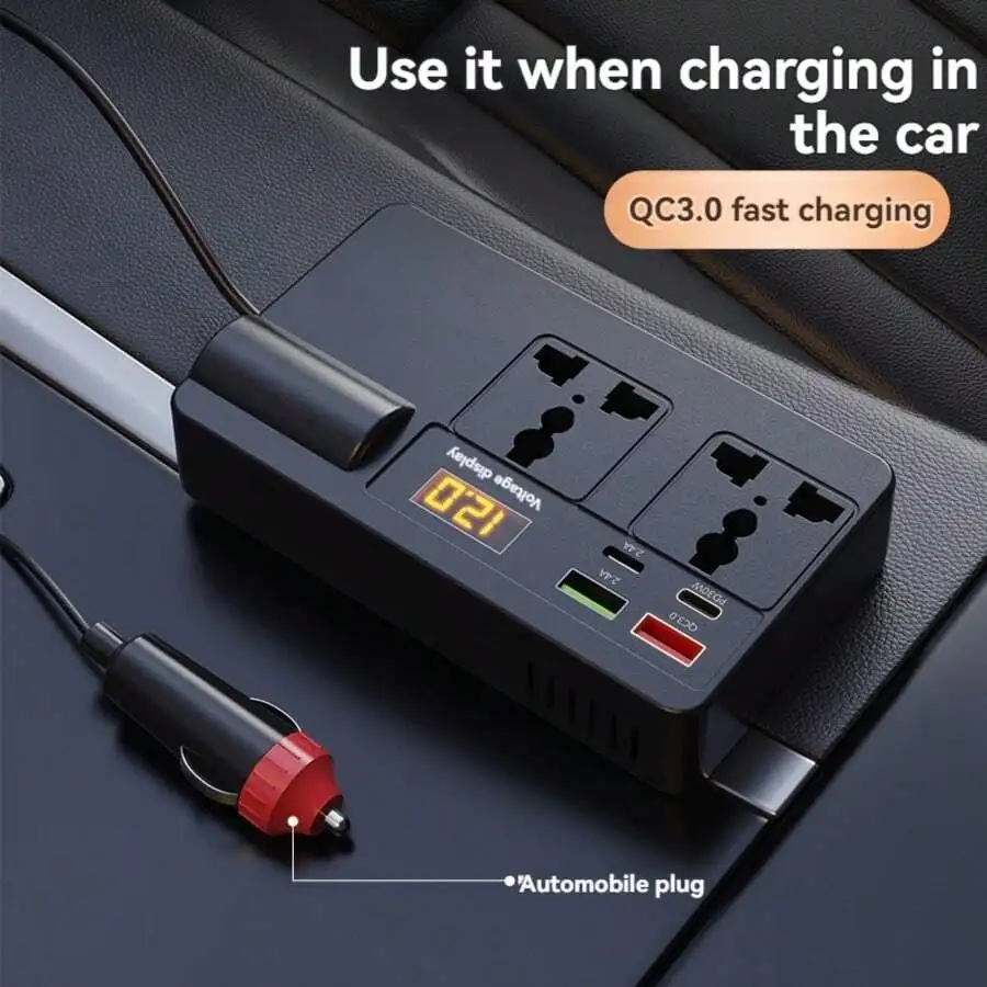 7-In-1 120W Car Charger With QC3.0, USB PD, Dual Voltage Display, 3 AC Outlets & Switch For 12V/24V Vehicles
7-In-1 120W Car Charger With QC3.0, USB PD, Dual Voltage Display, 3 AC Outlets & Switch For 12V/24V Vehicles