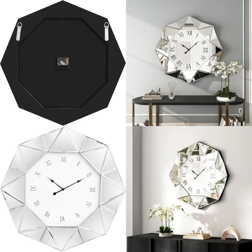 Decorative Wall Clock, 22 inch Mirrored Large Wall Clock, Silver Modern Silent Wall Clocks Diamond Beveled Frame Edge, Home Art
Decorative Wall Clock, 22 inch Mirrored Large Wall Clock, Silver Modern Silent Wall Clocks Diamond Beveled Frame Edge, Home Art