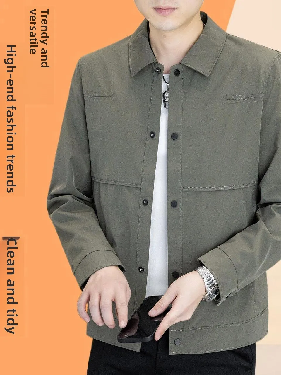 Casual ort Sle Men's Jaet Flip Collar Lightweight Luxury Spring Autumn New Faion Versatile Men's Top Quali Fabric
Casual ort Sle Men's Jaet Flip Collar Lightweight Luxury Spring Autumn New Faion Versatile Men's Top Quali Fabric