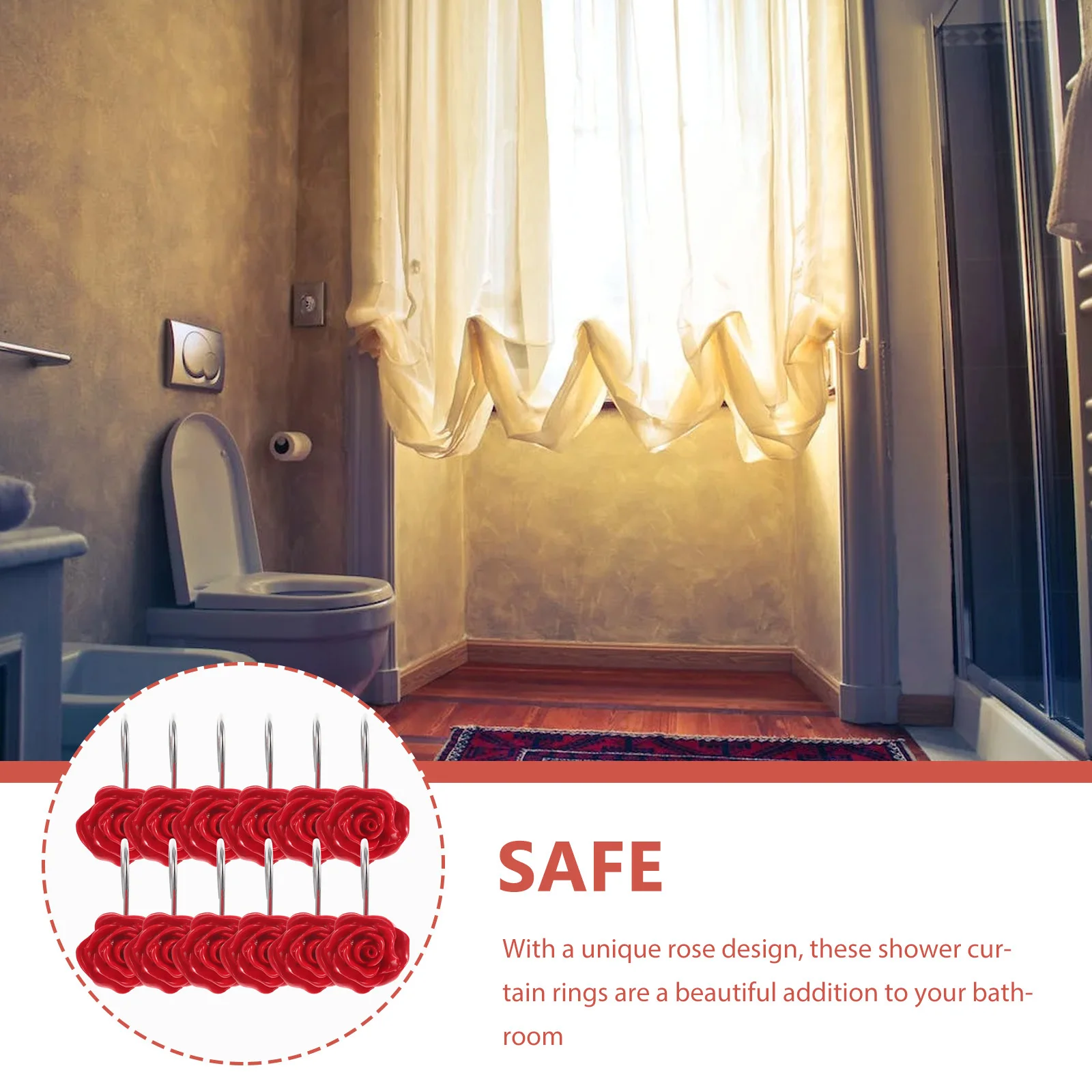 12Pcs Rose Design Shower Curtain Hooks Decorative Drapery Rings for Bathroom Curtains Rod Compatible Chic Metal Shower Curtain
12Pcs Rose Design Shower Curtain Hooks Decorative Drapery Rings for Bathroom Curtains Rod Compatible Chic Metal Shower Curtain