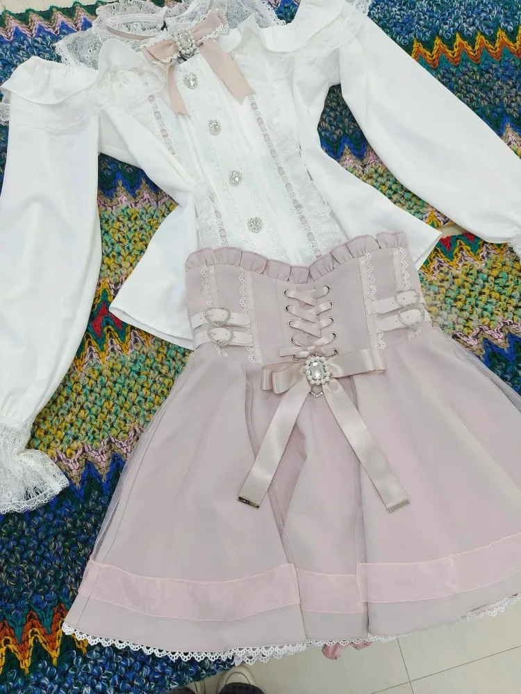 Japanese Sweet Kawaii Skirt Sets Women Elegant Ruffles Off Shoulder Lace Bow Shirt + Y2k Aesthetic Mini Skirt Lolita 2 Piece Set
Japanese Sweet Kawaii Skirt Sets Women Elegant Ruffles Off Shoulder Lace Bow Shirt + Y2k Aesthetic Mini Skirt Lolita 2 Piece Set
