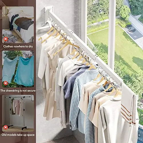 White Retractable Tri-Fold Wall-Mounted Laundry Drying Rack Featuring Windproof Holes, Secure Clips, And Integrated Wooden
White Retractable Tri-Fold Wall-Mounted Laundry Drying Rack Featuring Windproof Holes, Secure Clips, And Integrated Wooden