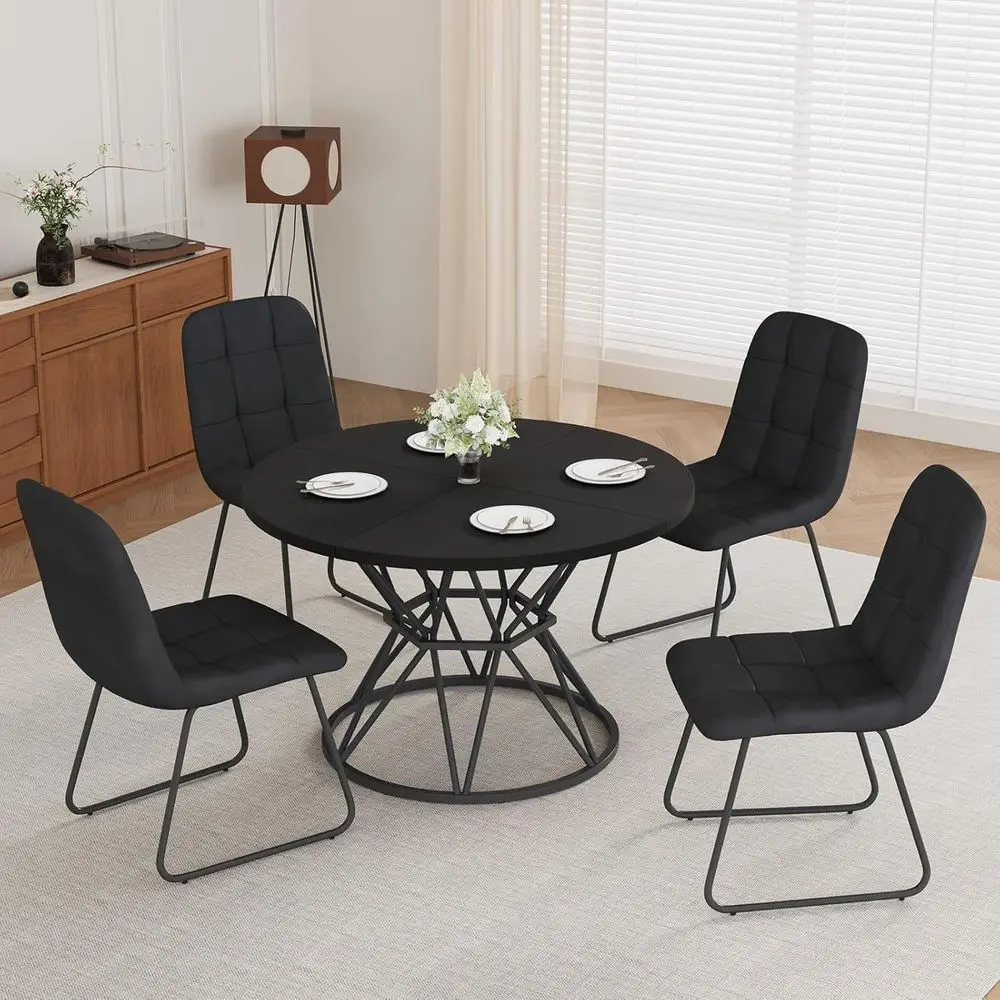 47.24 Round Dining Set with 4 or 5 Black Checkered Chairs for Kitchen or Dining Room
47.24 Round Dining Set with 4 or 5 Black Checkered Chairs for Kitchen or Dining Room