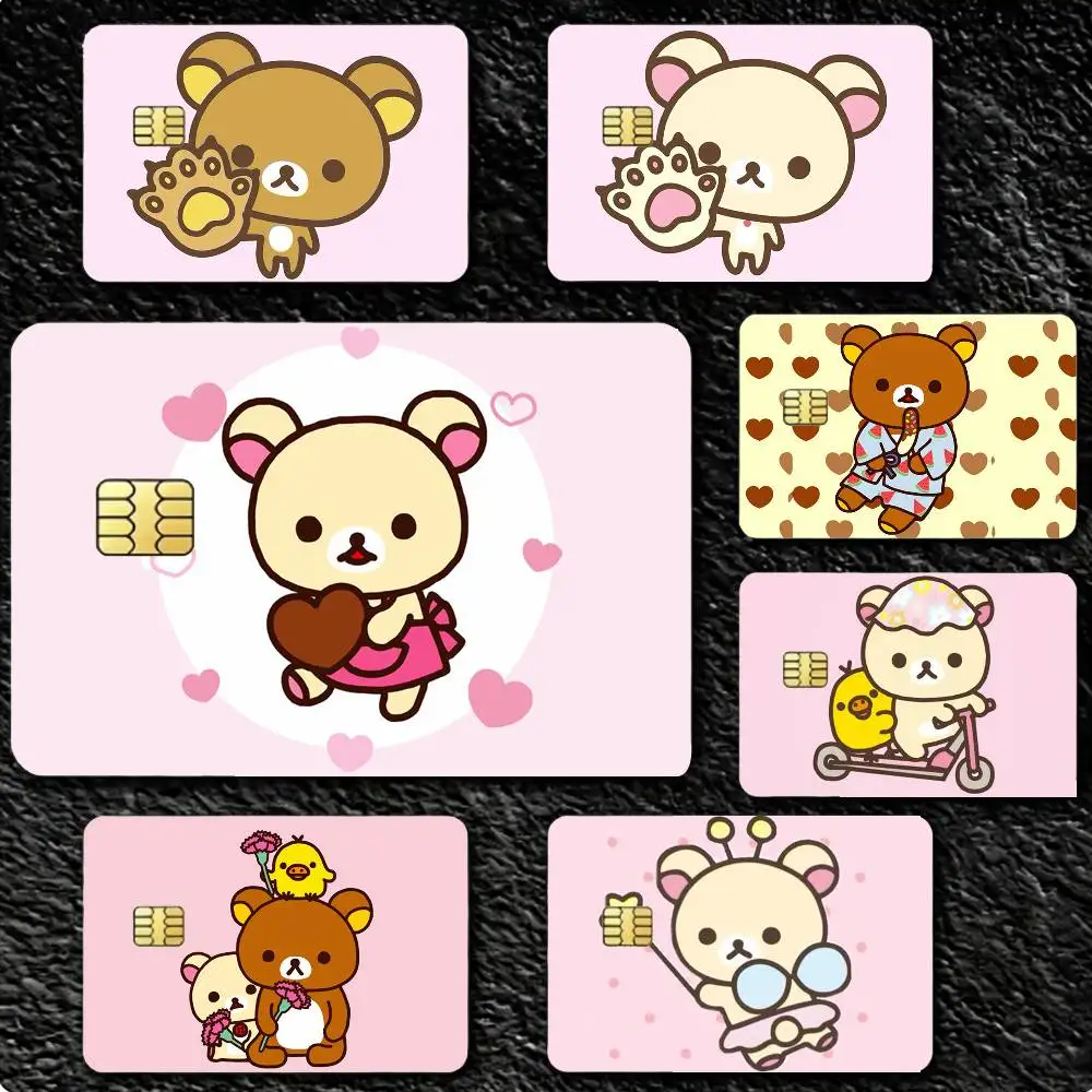 CUTE R-Rilakkuma-bear 4pcs 1Set Card Stickers Small Waterproof Chip 4PCS Card Sticker Anti-Scratch