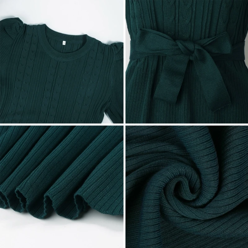Womens Fall Winter Puff Long Sleeve Round Neck Midi Sweater Dress Knit Casual Solid Color Pleated Swing Dress with Belt F3MD
Womens Fall Winter Puff Long Sleeve Round Neck Midi Sweater Dress Knit Casual Solid Color Pleated Swing Dress with Belt F3MD