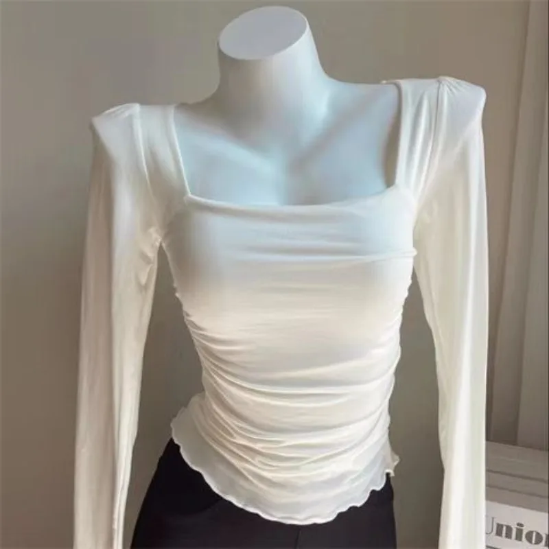 Square Neck Pleated Long Sleeved Slim Top Women Pure Desire Double Layer Thin Undershirt Hotsweet Korean Fashion Hottie T-shirts
Square Neck Pleated Long Sleeved Slim Top Women Pure Desire Double Layer Thin Undershirt Hotsweet Korean Fashion Hottie T-shirts