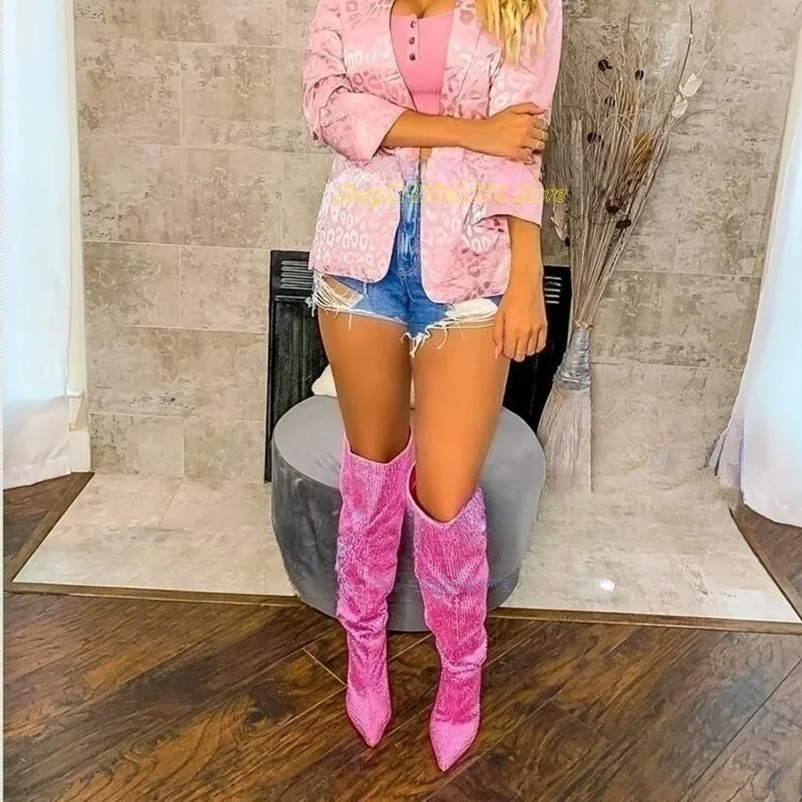 Pink Diamante Crystal Knee High Boots Pointed Toe Pleated High Heeled Women Shoes Design Shaped Heel2023 New Zapatos Para Mujere
Pink Diamante Crystal Knee High Boots Pointed Toe Pleated High Heeled Women Shoes Design Shaped Heel2023 New Zapatos Para Mujere