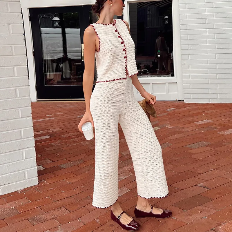 Women's Woven Two-piece set 2025 Summer New Casual Round Neck Knitted Sleeveless Tank Top+High Waist Pants Female Casual Set
Women's Woven Two-piece set 2025 Summer New Casual Round Neck Knitted Sleeveless Tank Top+High Waist Pants Female Casual Set