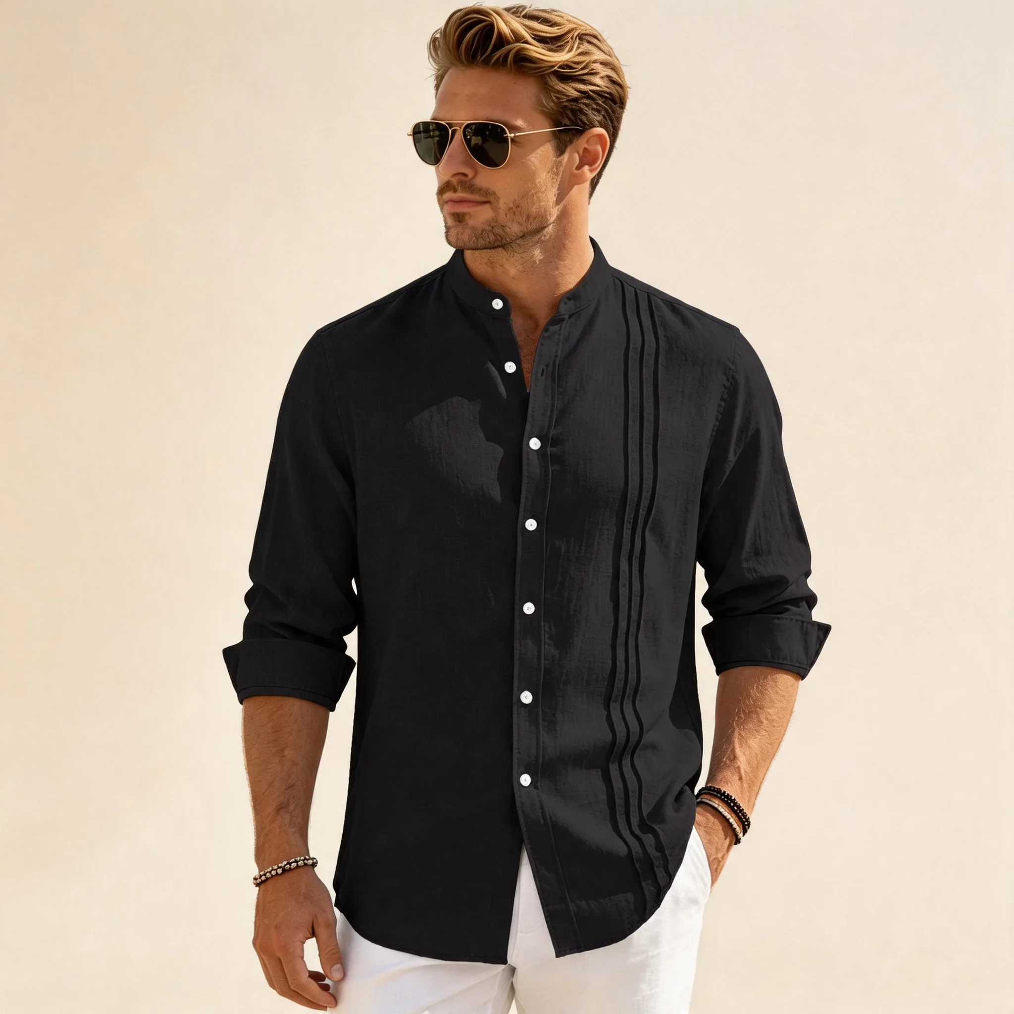 2026 New Mens Stand Collar Shirt Long Sleeve Pintuck Pleated Casual Beach Shirt S-XXL loose long sleeve cardigan spring and autu
2026 New Mens Stand Collar Shirt Long Sleeve Pintuck Pleated Casual Beach Shirt S-XXL loose long sleeve cardigan spring and autu