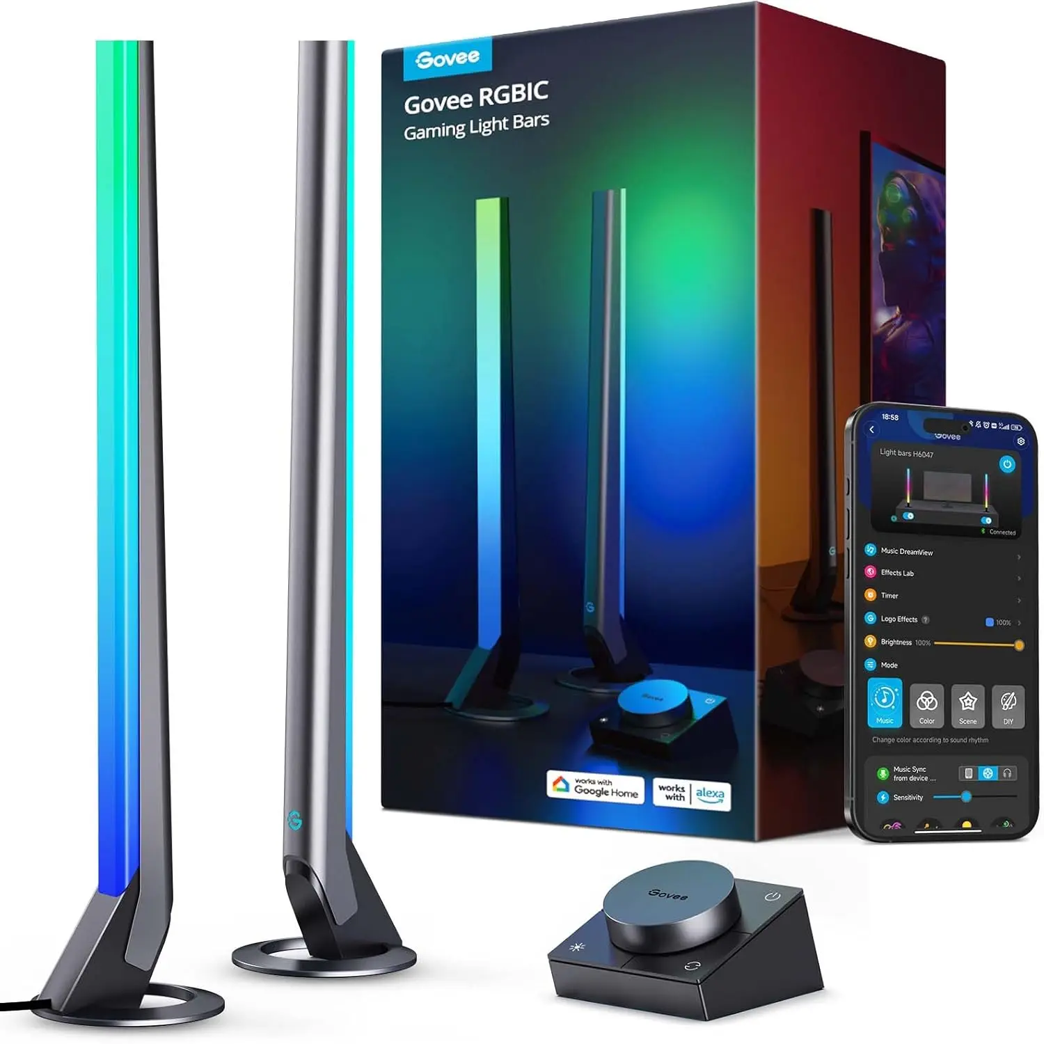 Smart RGBIC Gaming Light Bars with Wi-Fi, Music Sync, 60+ Scenes, Alexa & Google Assistant Compatible
Smart RGBIC Gaming Light Bars with Wi-Fi, Music Sync, 60+ Scenes, Alexa & Google Assistant Compatible