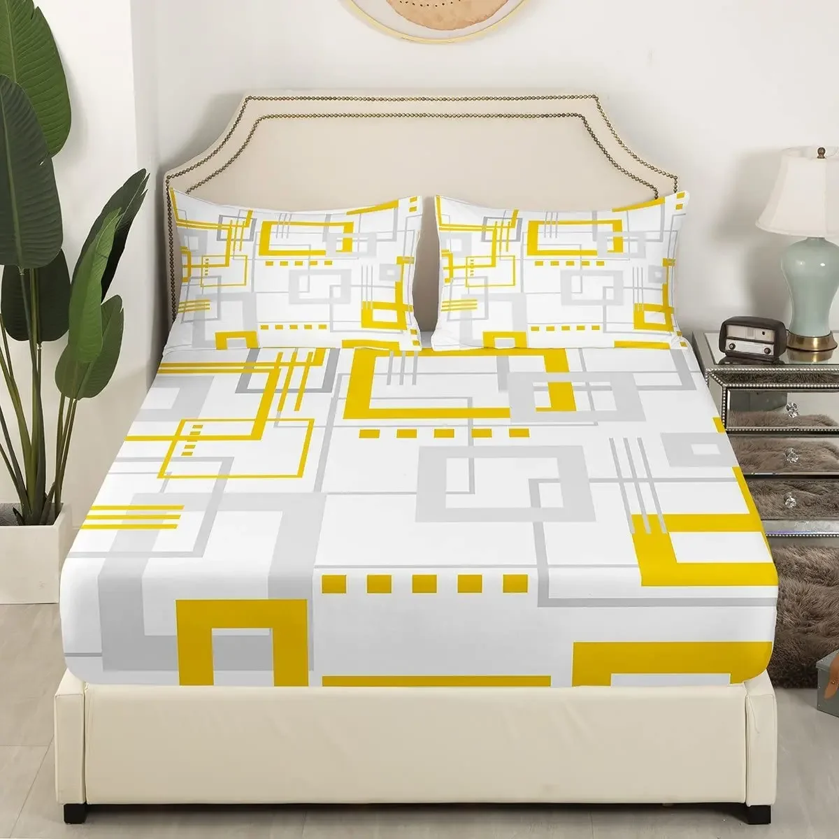 Modern Yellow and White Fitted Sheet Full Twin Size,Lattice Square Chequered Bed Sheets 3D Abstract Geometry Grid Sheet Set
Modern Yellow and White Fitted Sheet Full Twin Size,Lattice Square Chequered Bed Sheets 3D Abstract Geometry Grid Sheet Set