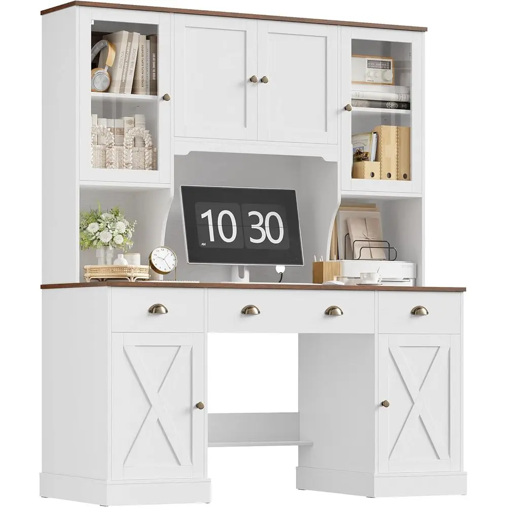 75 Inch Executive Desk with Hutch, Glass Door Computer Desk, 63 Wide Office Writing Table, White
75 Inch Executive Desk with Hutch, Glass Door Computer Desk, 63 Wide Office Writing Table, White