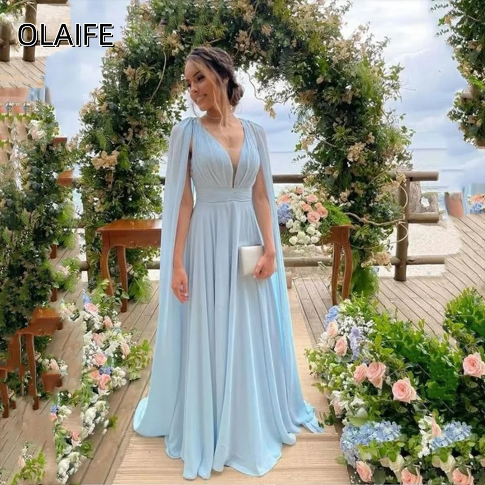 Olaife Elegant V-neck Chiffon Floor Length Party Dresses Long Cape Sleeves Evening Dresses for Special Events Prom Gown
Olaife Elegant V-neck Chiffon Floor Length Party Dresses Long Cape Sleeves Evening Dresses for Special Events Prom Gown