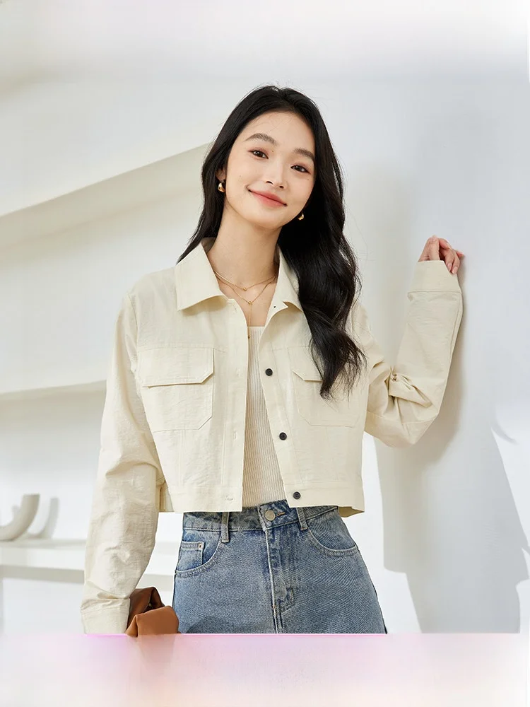 Fashionable Short Beige Women's Jacket Casual 2026 New Style High-End Feel Slimming Cotton Blend Button-Up Coat
Fashionable Short Beige Women's Jacket Casual 2026 New Style High-End Feel Slimming Cotton Blend Button-Up Coat