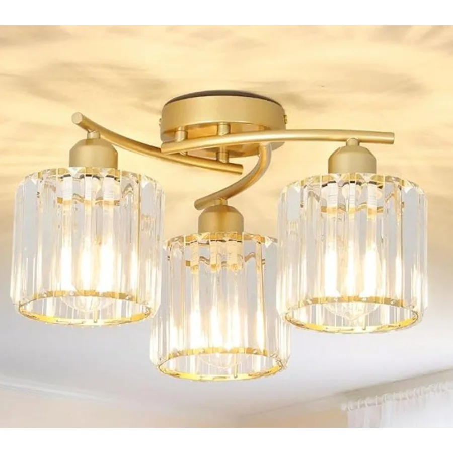 Crystal Close to Ceiling Light Fixtures, 3-Light Gold Modern Semi Flush Mount Ceiling Light, Kitchen Light Fixture with Clear C
Crystal Close to Ceiling Light Fixtures, 3-Light Gold Modern Semi Flush Mount Ceiling Light, Kitchen Light Fixture with Clear C