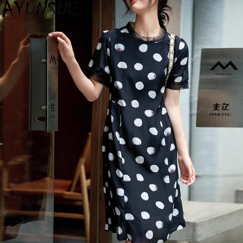 AYUNSUE 100% Mulberry Silk Dress Summer Women Clothing Black Dress Elegant Dresses for Woman Vestidos Para Mujer 2025 платье
AYUNSUE 100% Mulberry Silk Dress Summer Women Clothing Black Dress Elegant Dresses for Woman Vestidos Para Mujer 2025 платье