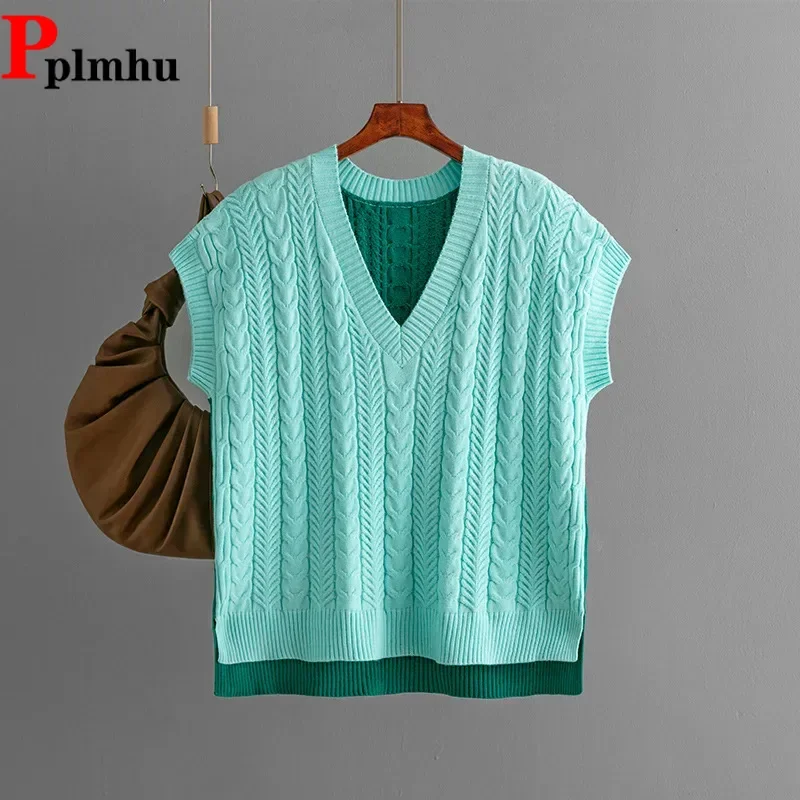 Fall Winter Chic Design V-neck Knitted Vest Women Casual Knitwears Sleeveless Sweater Pullover Tops Korean Fashion Soft Sueter
Fall Winter Chic Design V-neck Knitted Vest Women Casual Knitwears Sleeveless Sweater Pullover Tops Korean Fashion Soft Sueter