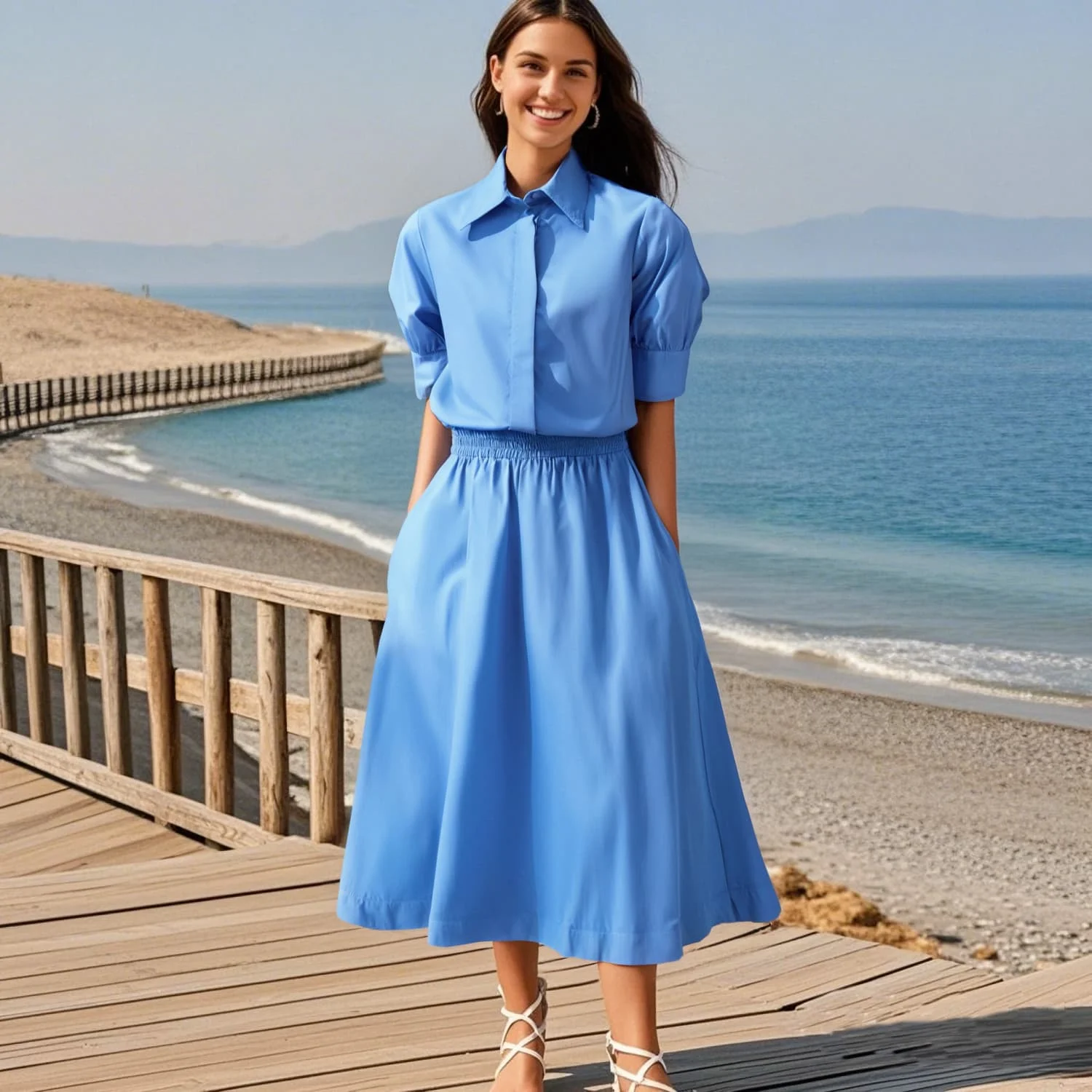 2025 Myst&Za Women's Summer New Half Sleeve Shirt Top Elastic High Waist Commuter Casual Wide Swing Medium Length Half Skirt Set
2025 Myst&Za Women's Summer New Half Sleeve Shirt Top Elastic High Waist Commuter Casual Wide Swing Medium Length Half Skirt Set