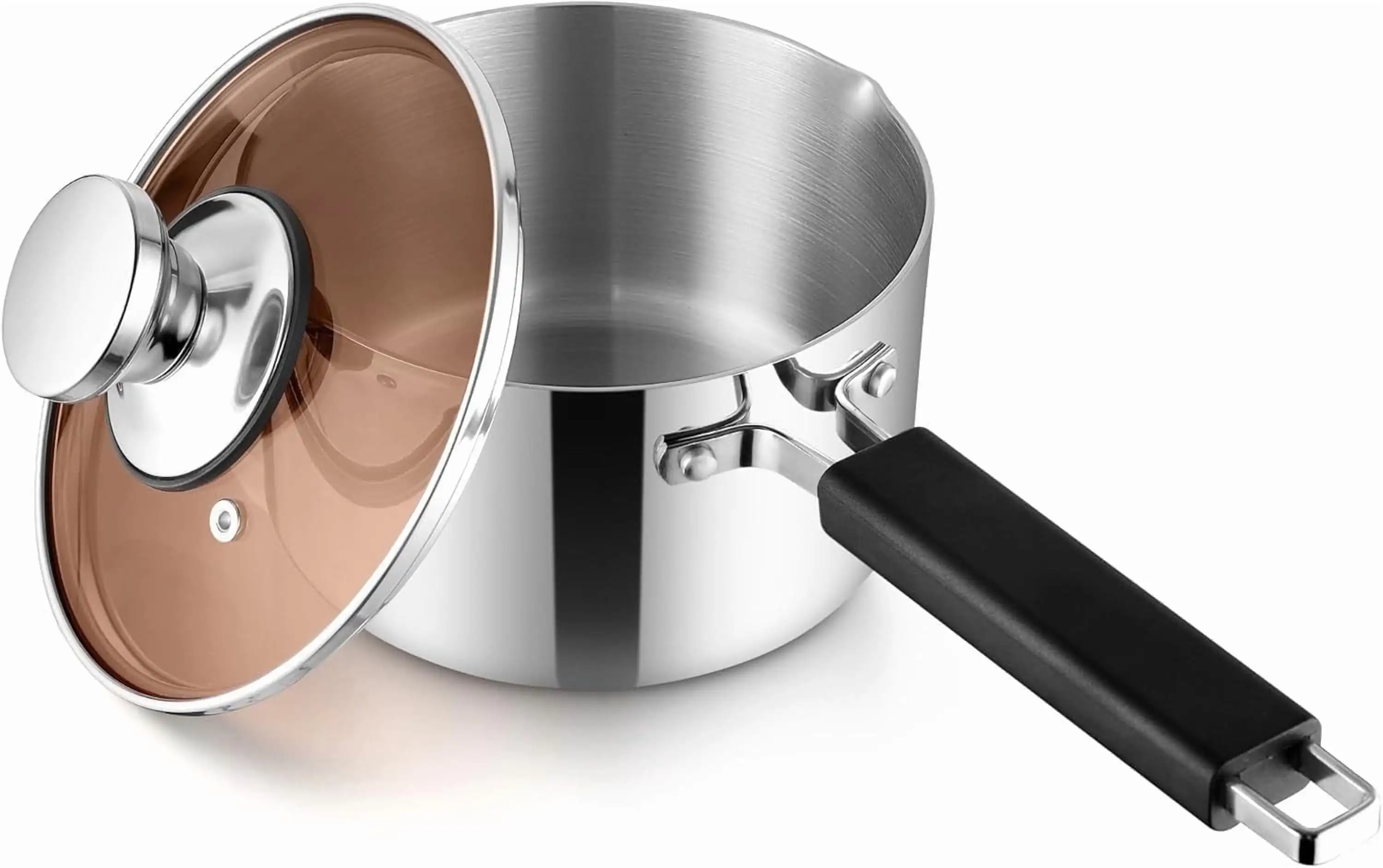 2QT Saucepan with Lid, Tri-Ply Stainless Steel Milk Pan with Pour Spout, Multipurpose Induction Pot with Heat-Proof Handle
2QT Saucepan with Lid, Tri-Ply Stainless Steel Milk Pan with Pour Spout, Multipurpose Induction Pot with Heat-Proof Handle