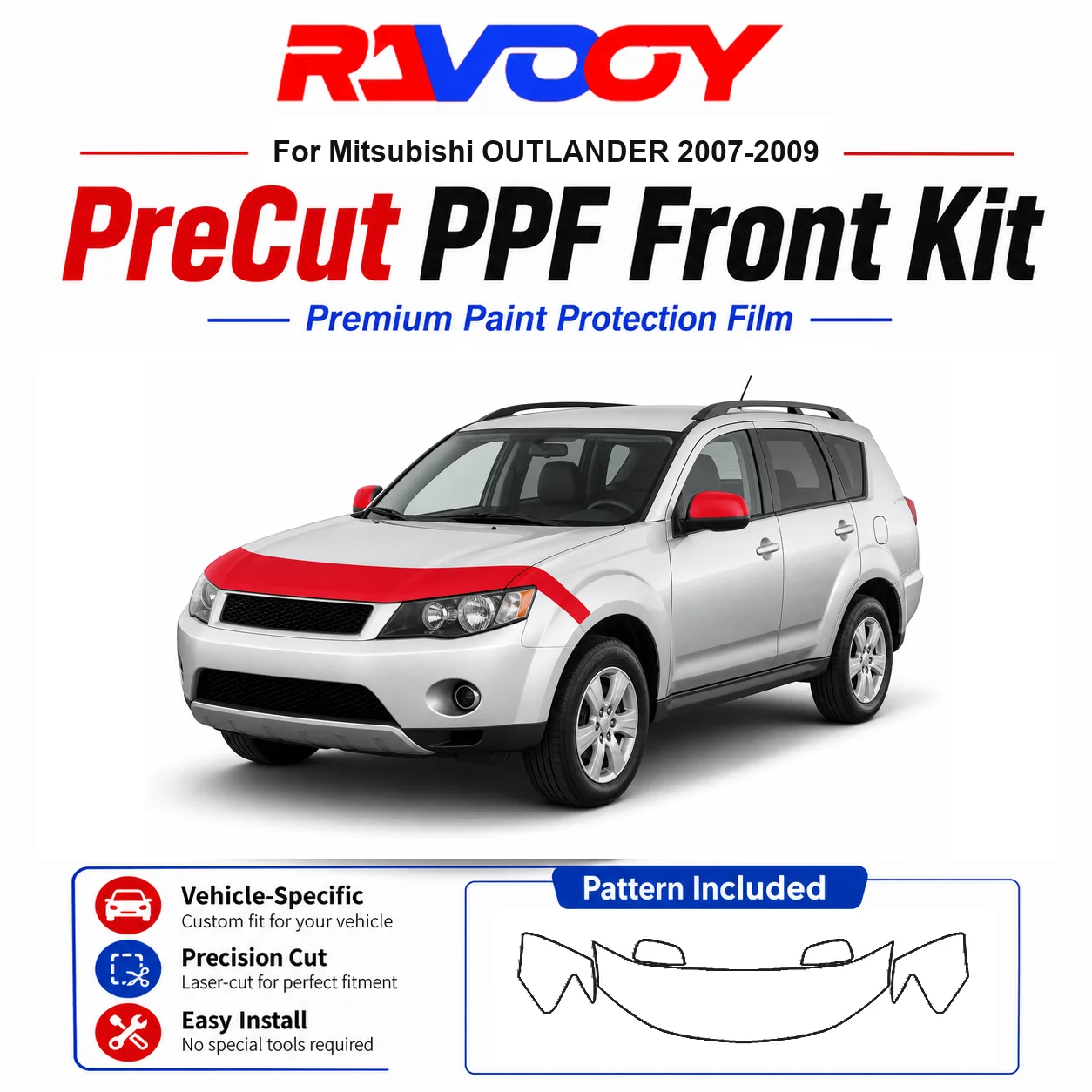 8.5mil TPU Precut PPF Kit For Mitsubishi OUTLANDER 2007-2009 - Hood, Fenders & Mirror Set - Self-Healing Clear Bra Film
8.5mil TPU Precut PPF Kit For Mitsubishi OUTLANDER 2007-2009 - Hood, Fenders & Mirror Set - Self-Healing Clear Bra Film
