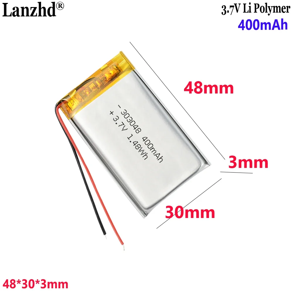 3.7V polymer lithium battery For Smart foot bath basin anti-loss device smartwatch certified 303048 400mah
3.7V polymer lithium battery For Smart foot bath basin anti-loss device smartwatch certified 303048 400mah