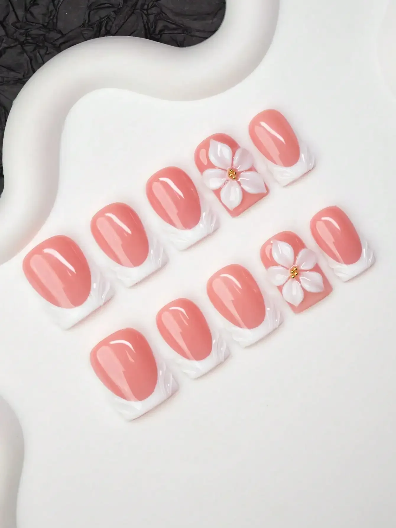 10pcs Square Shaped Handmade Nail Tips, Y2K Baddie Style, Nude & White Color With French Tips & Floral Design, Suitable For Wome
10pcs Square Shaped Handmade Nail Tips, Y2K Baddie Style, Nude & White Color With French Tips & Floral Design, Suitable For Wome