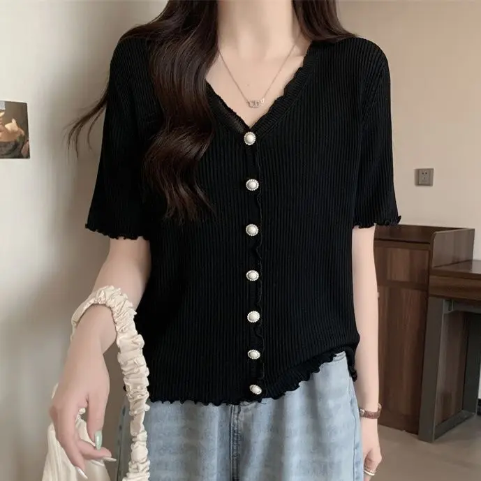 Sexy V-neck Short Sleeve T-shirts for Women Summer New Tees Top Black White Basic Tshirt Y2K Korean Style Women's Clothes S941
Sexy V-neck Short Sleeve T-shirts for Women Summer New Tees Top Black White Basic Tshirt Y2K Korean Style Women's Clothes S941