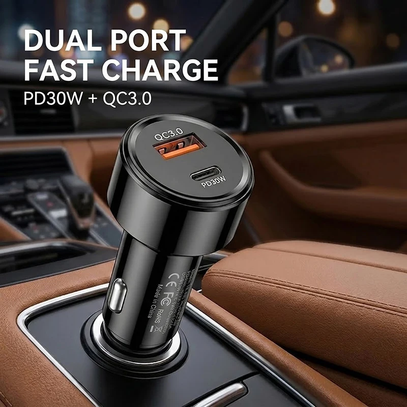 48W Dual USB Car Charger Adapter PD 30W & QC 3.0 Mini Auto Power Plug Smart Chip Protection For Mobile Phones And Tablet PC
48W Dual USB Car Charger Adapter PD 30W & QC 3.0 Mini Auto Power Plug Smart Chip Protection For Mobile Phones And Tablet PC